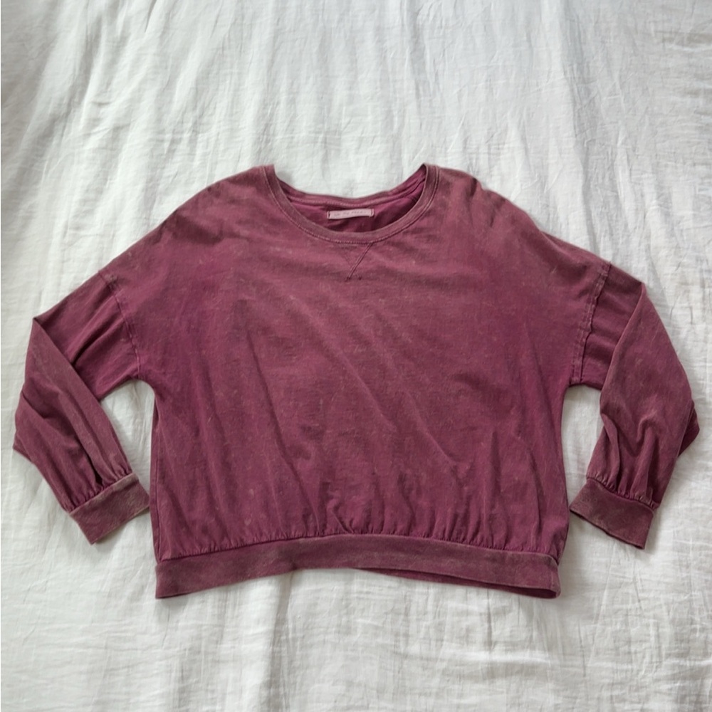 We The Free Washed Red Crew Neck Sweater Relaxed Fit 100% Cotton